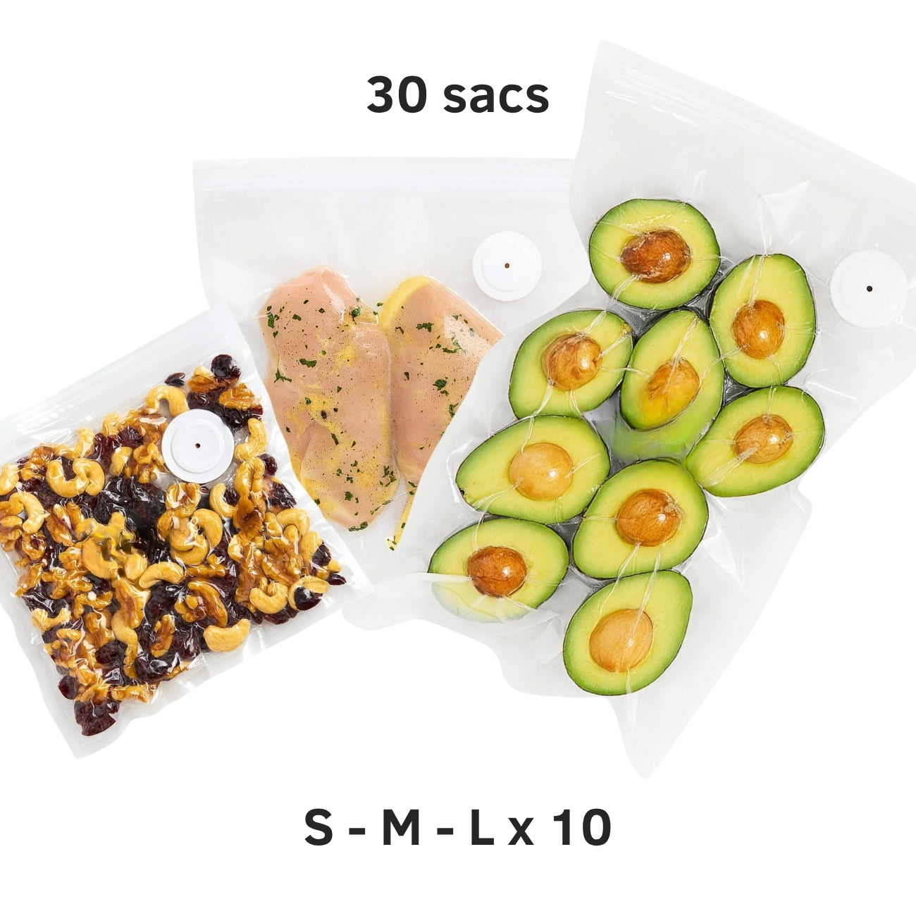 Sacs sous vide. 10 S - 10 M - 10 L